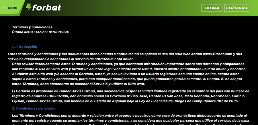condiciones de uso y licencias Forbet Ecuador
