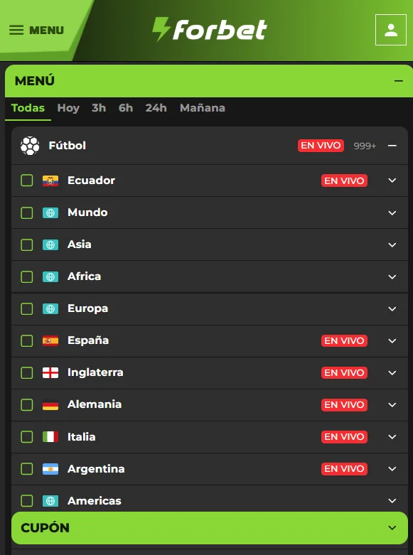apostar en fútbol desde Forbet app Ecuador
