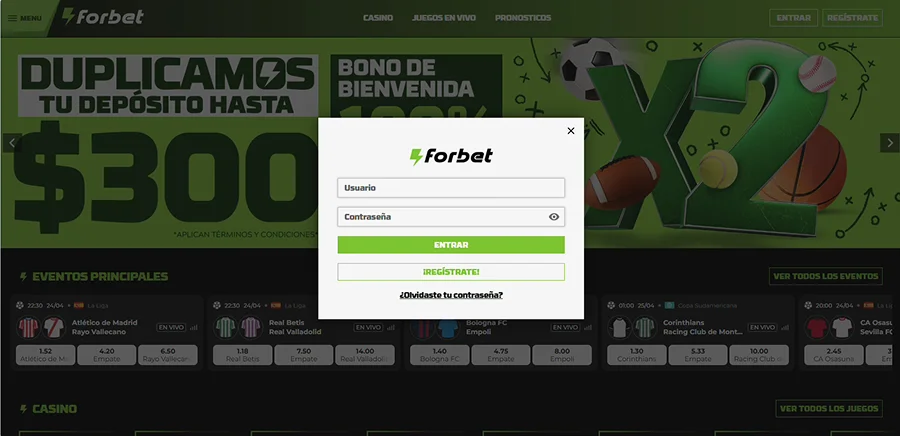 formulario iniciar sesión Forbet